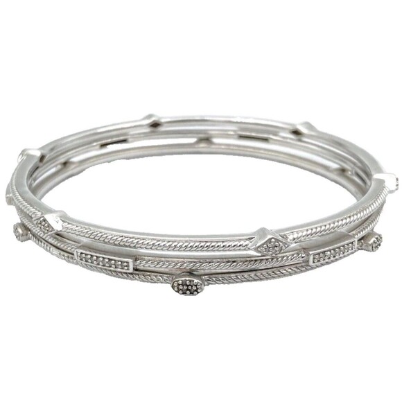 Set of 5 Affinity Diamond Sterling Silver Bangle Bracelets 925 Vintage 8 Inch - Picture 15 of 15